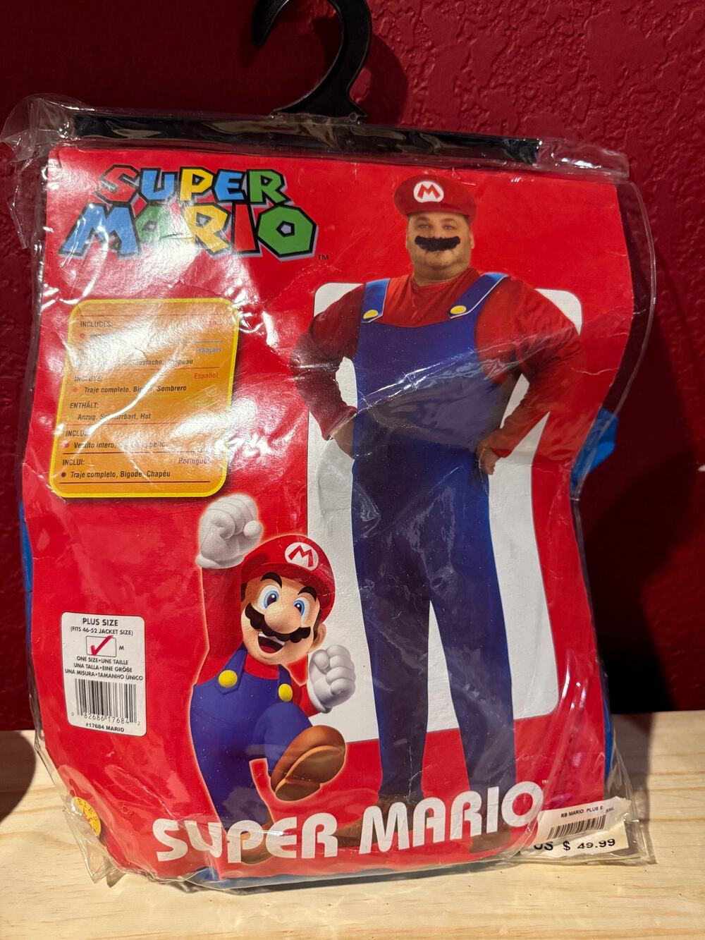 Men Super Mario Costume Plus Size 46-532Overalls Hat & Sealed Mustache Cosplay